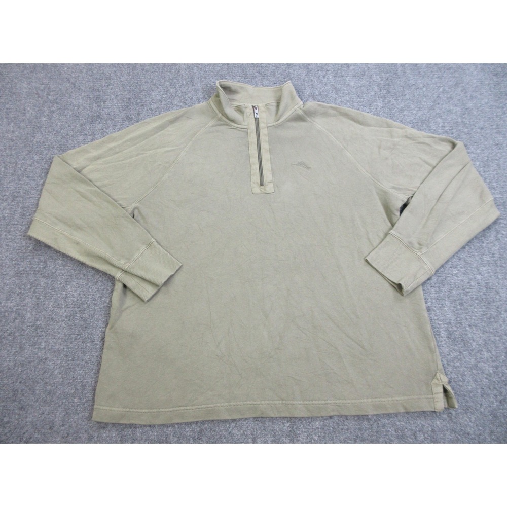 Tommy Bahama Sweater Mens XL Green Half‎ Zip Pullover Cotton Marlin Embroidered